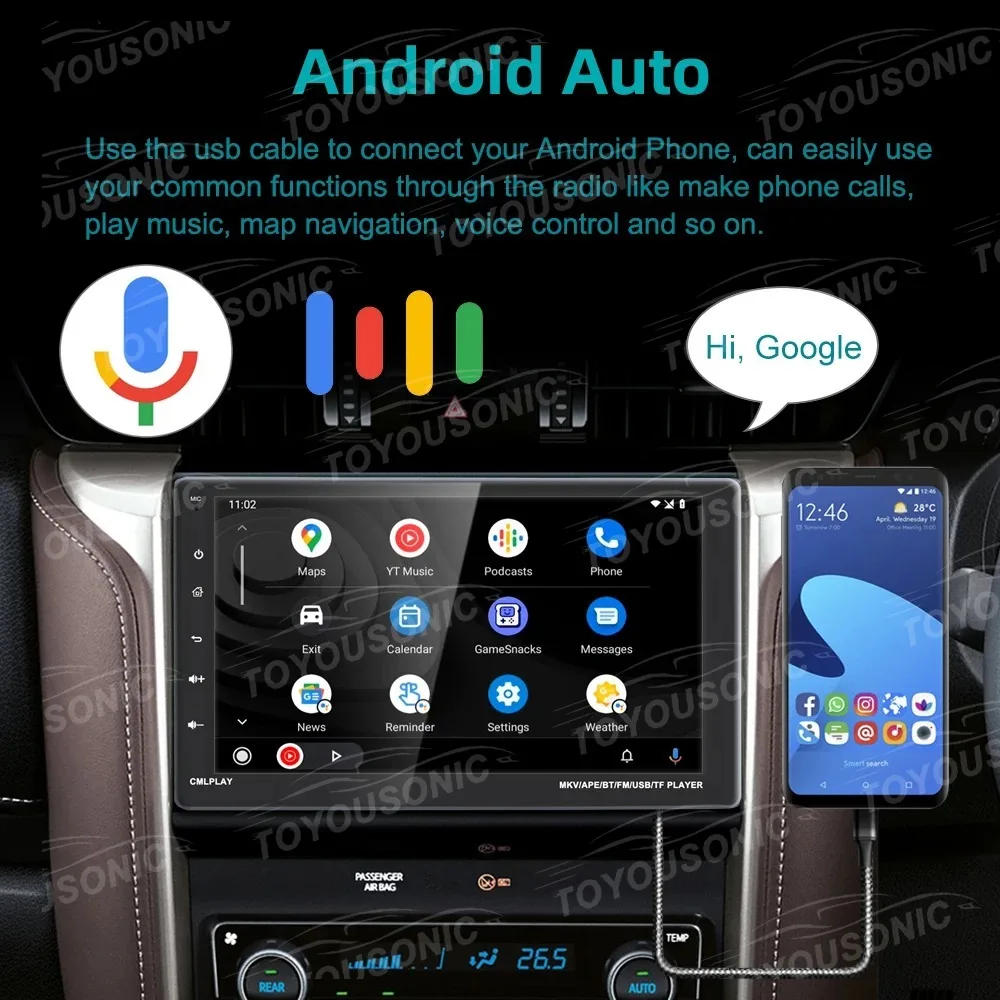 Фото TOYOUSONIC 9-дюймовый автомобильный радиоприемник Carplay Android Auto Универсальный мультимедийный видео MP5-плеер Bluetooth FM BT Автомобильная стереосистема No 1 Din DVD №4