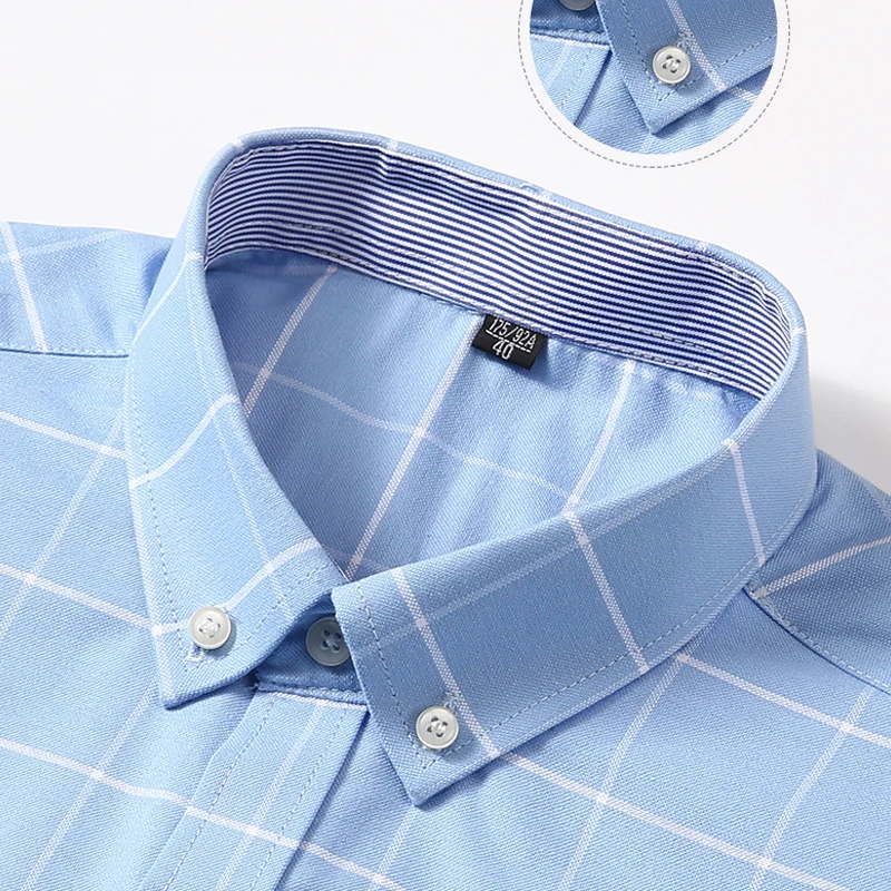 Four Seasons New Men's Shirt 100% Cotton Plaid Solid Color Comfortable Oxford Spinning Long Sleeve Casual Business Slim Shirt