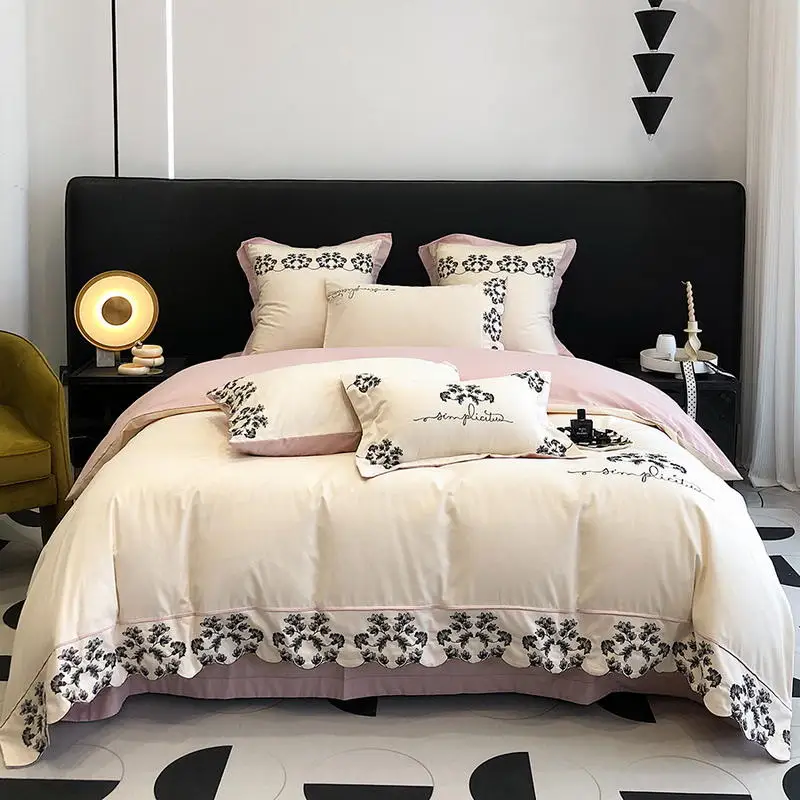 

Luxury all Cotton Brushed Embroidery Warm Lace BeddingSet DuvetCover Set Bed Sheet fitted pillowcas for bed Queen Bedroom