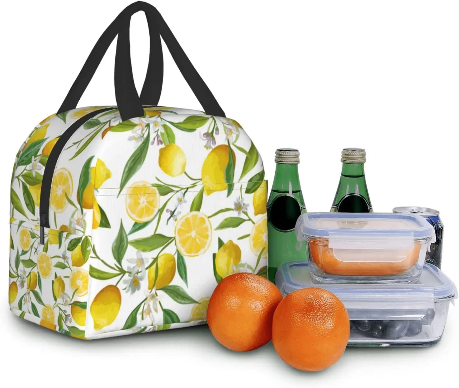 

Lemon Lunch Bag Reusable Insulated Lunch Tote Bag Waterproof Lining Large Capacity Lunchbox for Work School Picnic Fishing