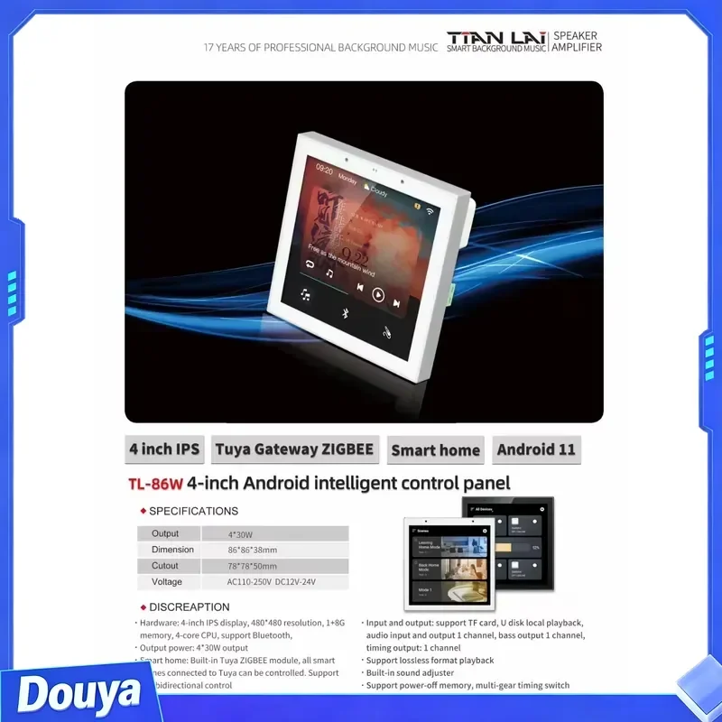 Фото Умные настенные выключатели Tianlai 86W с 4 каналами по 30W для дома, панель управления Zigbee №3