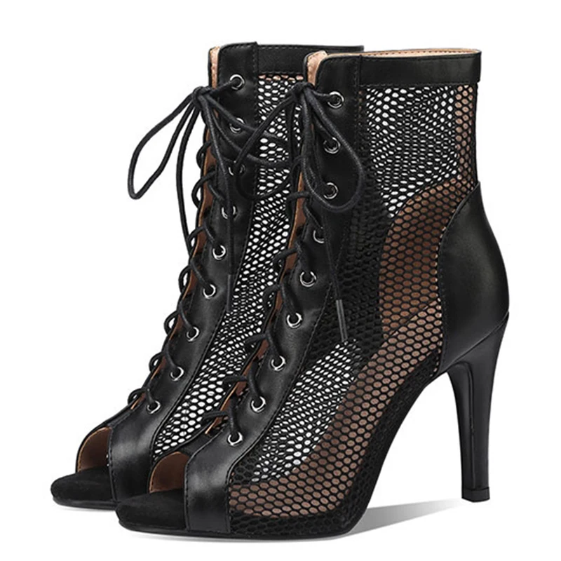 SWDZM Women's Dancing Shoes Sexy stiletto Latin Dance Shoes Ballroom Dance Booties Jazz Mesh Boots Party High Heels Ladies