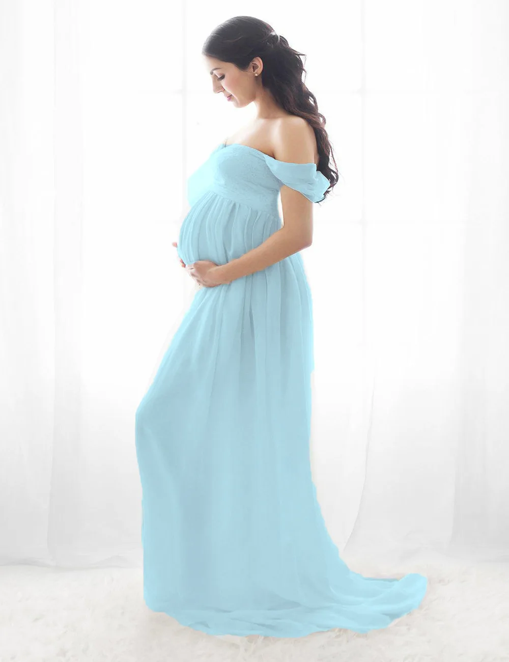 

Solid Sexy Maternity Dresses for Photo Shoot Photography Props Wedding Maxi Dress Long Strapless tulle maternity dress robe