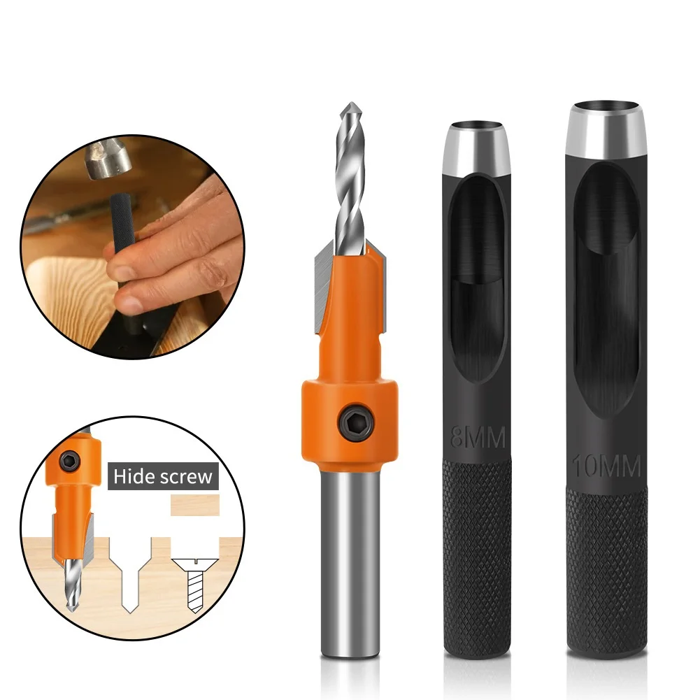 

8mm 10mm Shank HSS Woodworking Countersink Router Bit Punching drill Set Screw Extractor Remon Demolition for Wood Milling