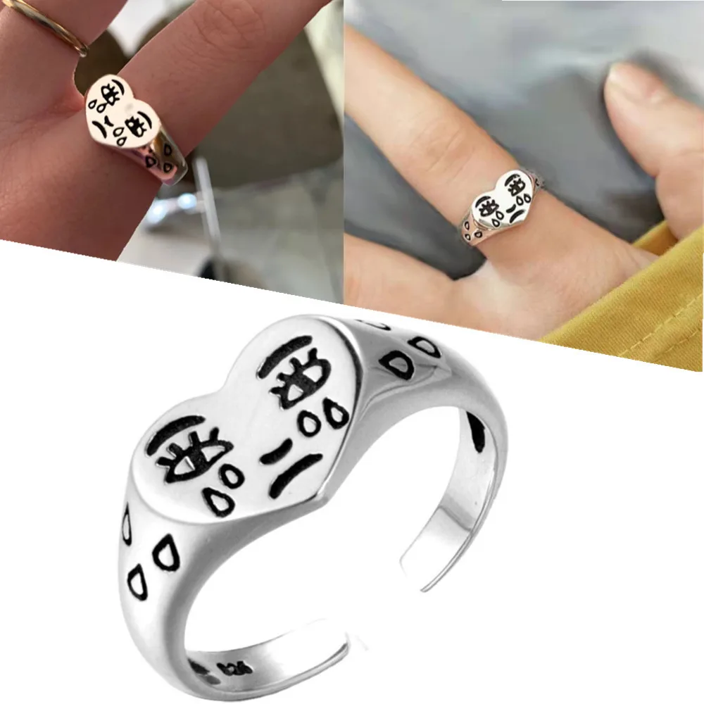 

2022 New Simple Love Crying Face Open Ring Adjustable Sad Tears Expression Fashion Geometric Tears Retro Punk Ring Goth Jewelry