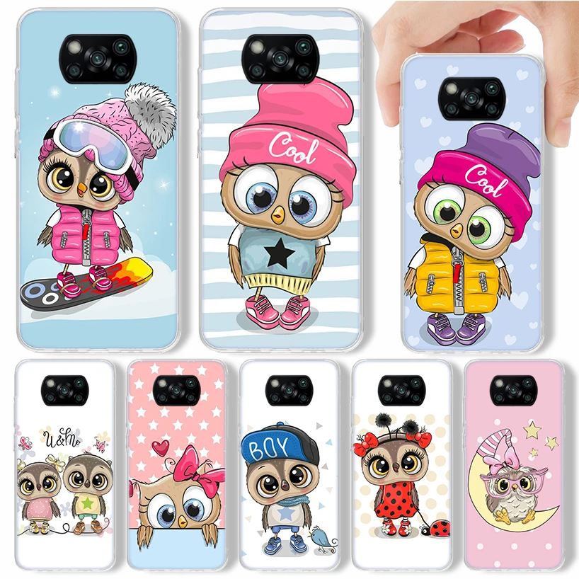 Cartoon Cute Owl Star LoveLy Candy Phone Case For Xiaomi Poco X3 Nfc X4 Pro M4 M3 M2 F3 F2 F1 Mi Note 10 Lite A3 A2 A1 Soft Cove