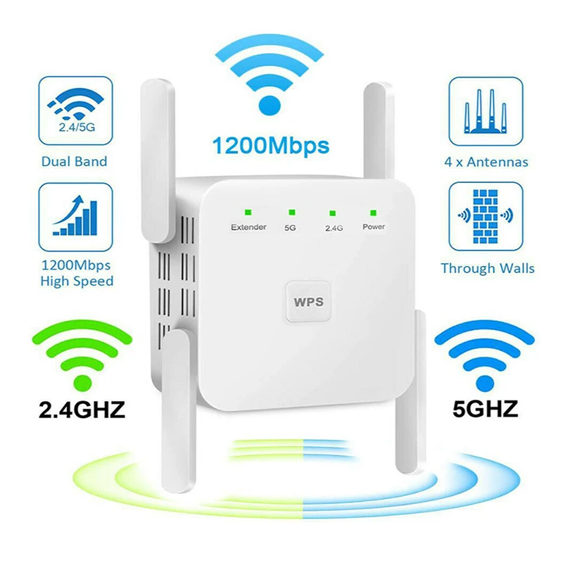 5G WIFI Repeater Wireless Wi Fi Adapter Wireless Long Range Extender LAN Port 1200AC Booster Dual Band Wi-Fi Signal Amplifier