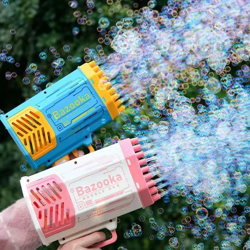 Máquina de burbujas Bazooka de 69 agujeros, juguete eléctrico de burbujas de agua y jabón, juguetes de carga para fiestas al aire libre de verano para niños, regalos