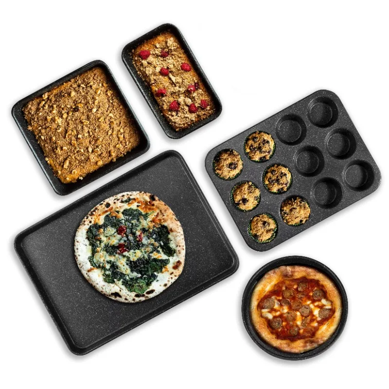 

Набор посуды для выпечки Pro, набор из 5 предметов, измеритель толщины 0,8 мм, прочная антипригарная поверхность, безопасный для духовки 550 °F, без деформации, противень для выпечки