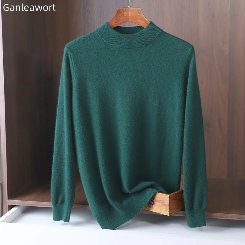 Men's Round Neck Pullover Sweater Autumn Winter New Solid Color Knitwear Loose Large Size Wool Blend Underlay Long Sleeve Casual