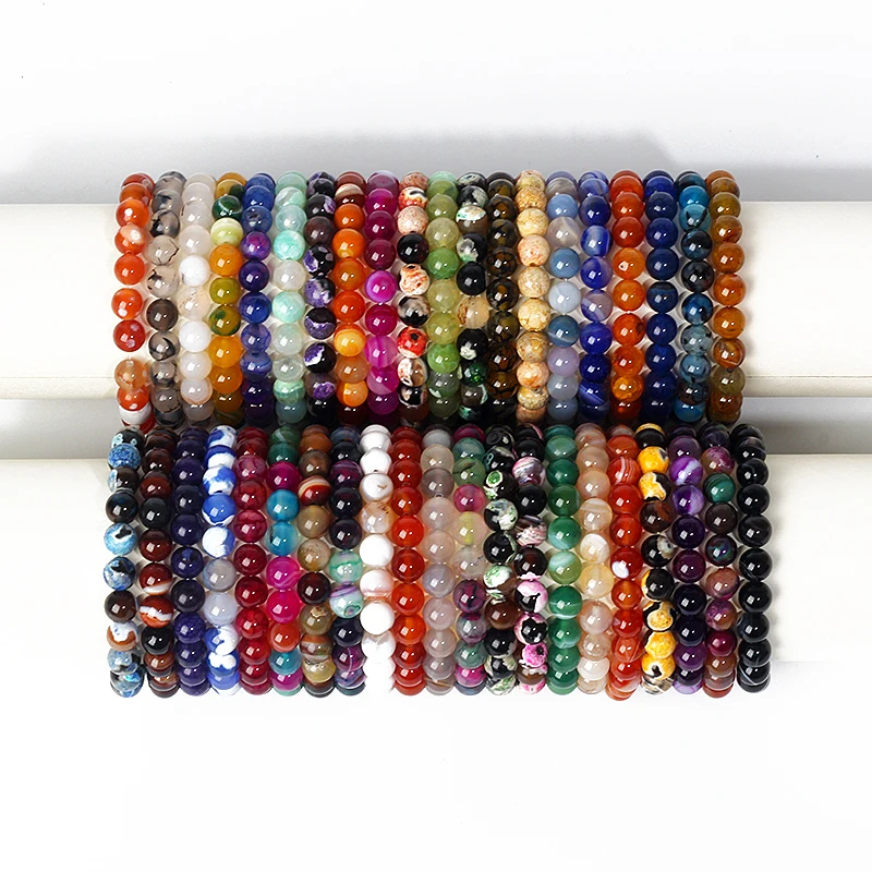 

5PCS Stone Beads Bracelet Women Men Striped Agates Crystal Quartz Jades Jewelry Reiki Healing Bangle Yoga Bracelets Gift