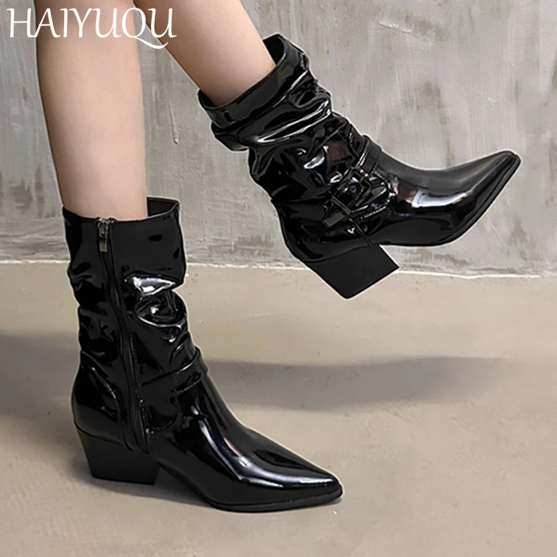 Женские кожаные ботильоны с острым носком для снега дизайнерские модные ботинки