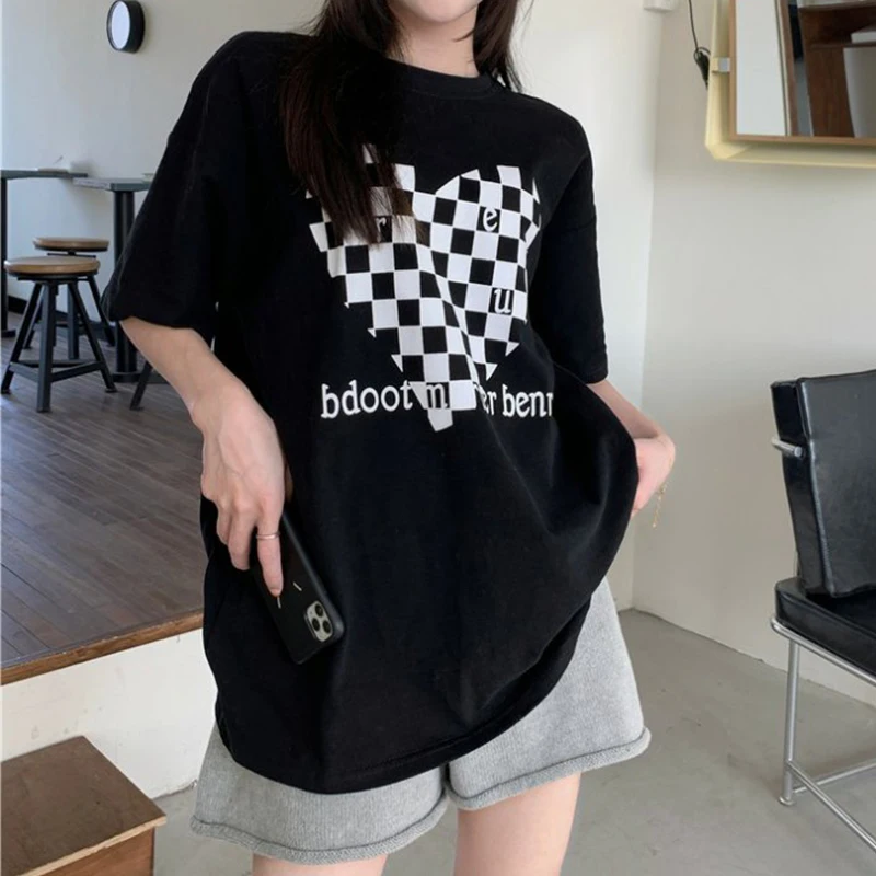 

Summer Women's Heart Graphict T-Shirt Loose Casual Short Sleeve Oversized Women Top Versatile Letter Print Female Tops 2022 New