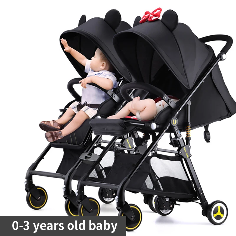 Twin baby strollers ultra light portable can sit and lie detachable folding double pram can be on plane umbrellas