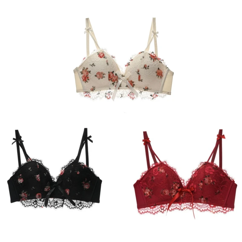

Women's Support Wirefree Bra Size No Wire Bra Sweet Girls Eyelash Lace Bra Tops Breathable Comfy Gathered Underwear MXMA