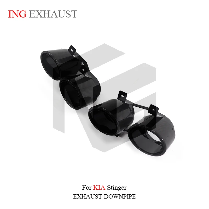 Черные насадки на заднюю выхлопную систему ING из углеродного волокна для KIA Stinger