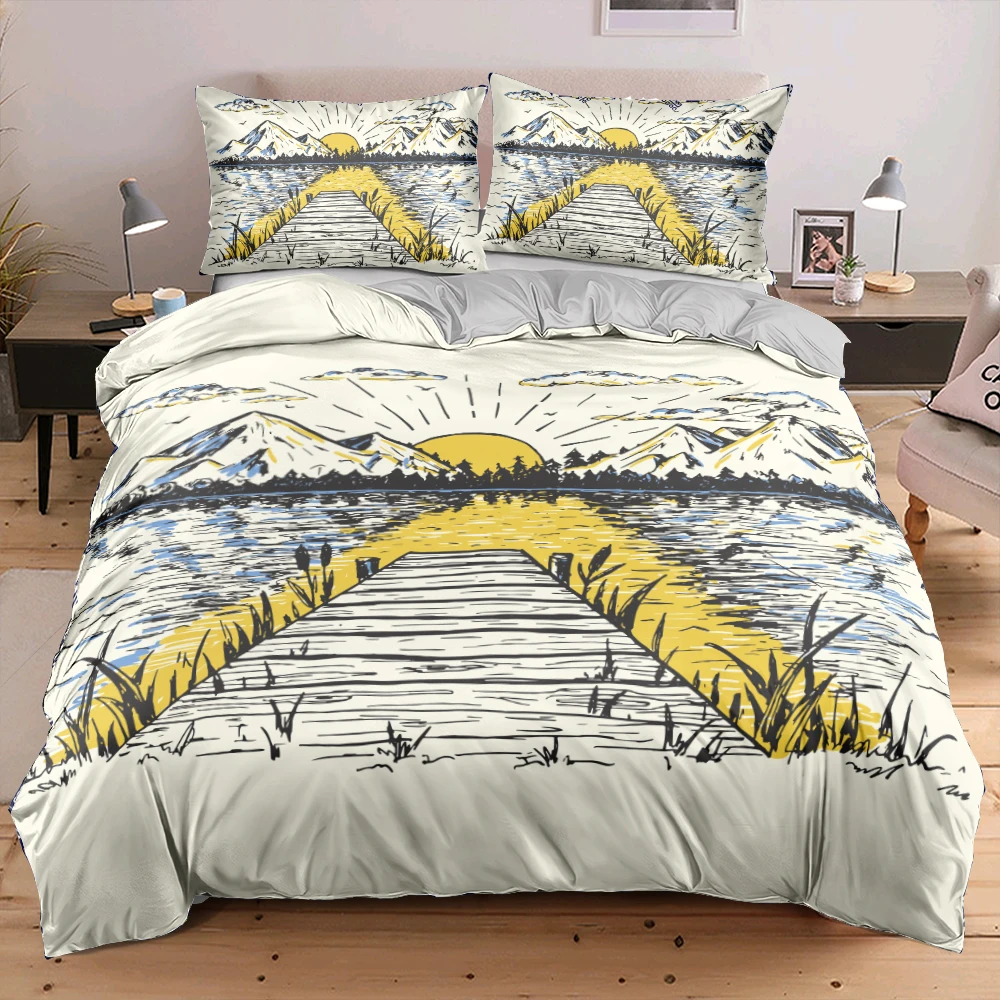 

3D Digital Sunshine Pyramid Double Bed Linen Cartoon Gray Bedding Set Twin Queen King Size 135x200cm Duvet Cover for Children