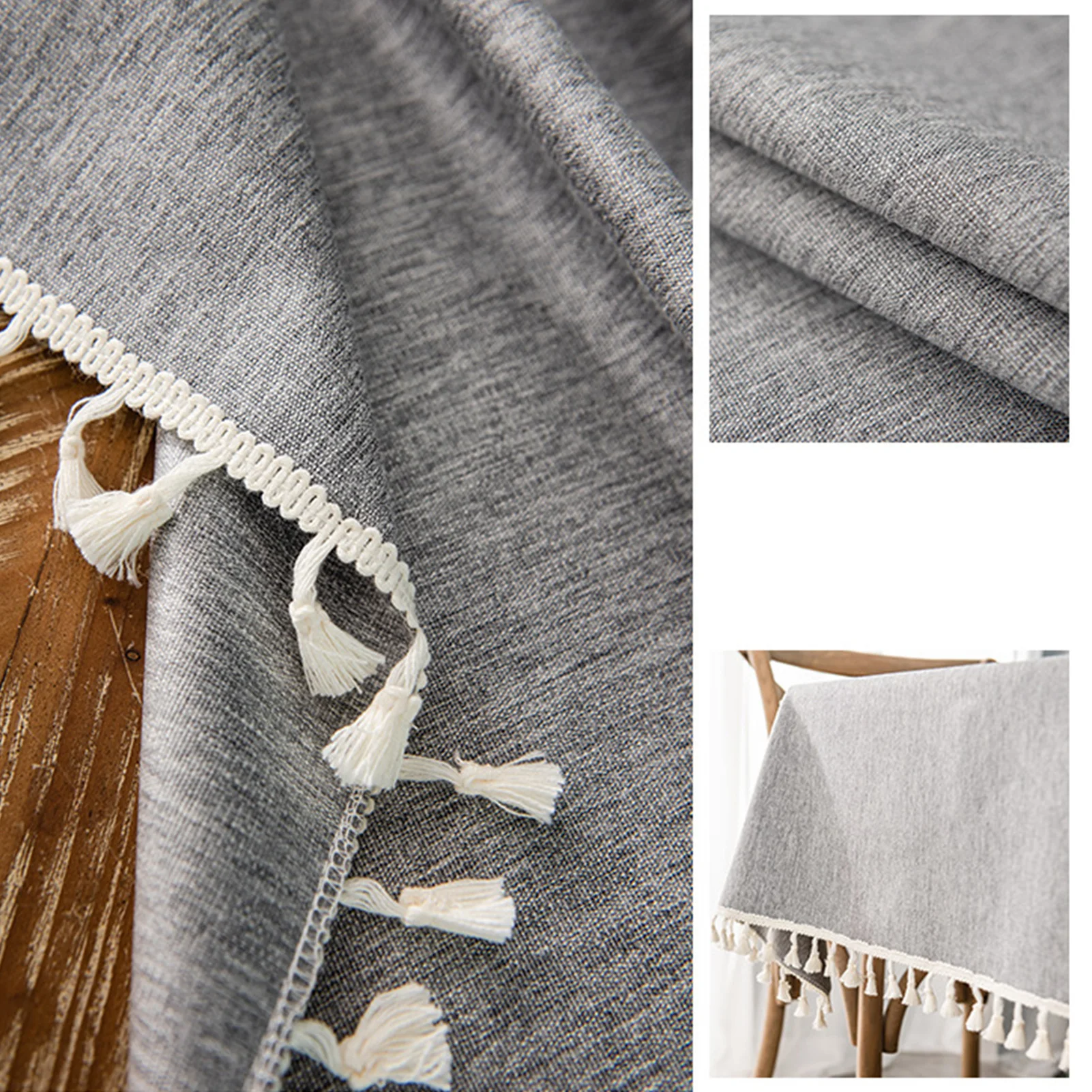 Fringed Cotton Linen Tablecloth Washable Crinkle-resistant Waterproof Rectangular With Tassel Heavy Duty Spill-proof |