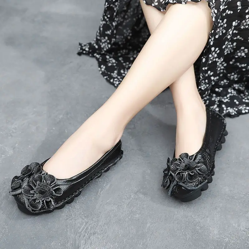 Green Loafers Women's Shoes 2023 New Arrivals Ladies Ballet Flats Genuine Leather Shoes Woman Soft Moccasins Flat Walking Shoes