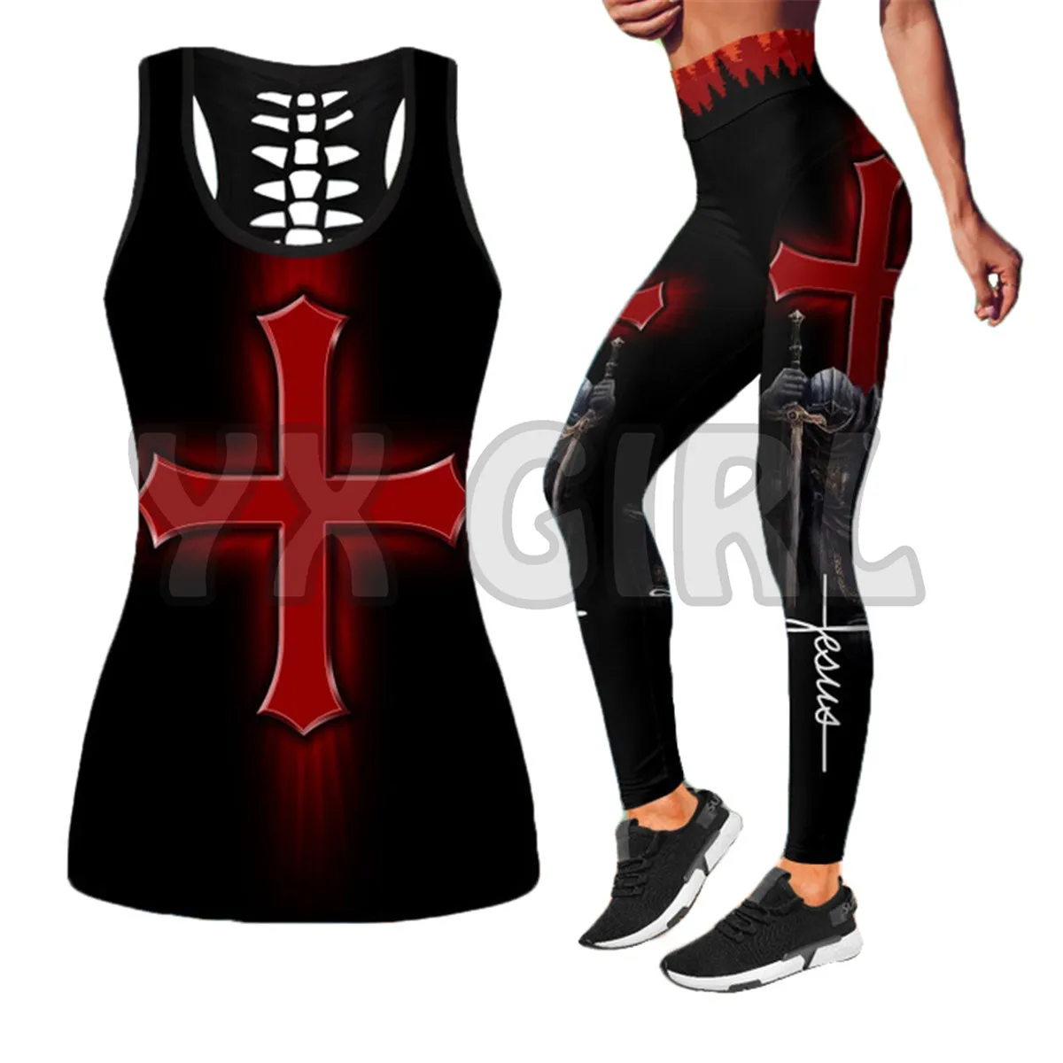 Jesus Cross   3D Printed Tank Top+Legging Combo Outfit Yoga Fitness Legging Women