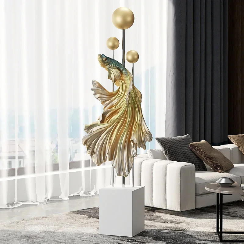 

Домашний декор, новая статуя в китайском стиле с боевыми рыбками, полимерная статуя для офиса, гостиной, Большая искусственная скульптура, подарки на новоселье