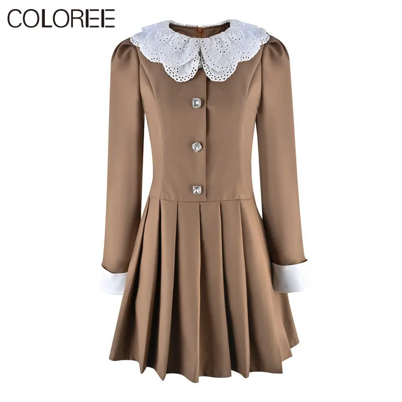 

Ladies Dresses New Arrival 2023 Spring Elegant Draped Lace Embroidery Collar Long Sleeve Short Dress Women Vestido
