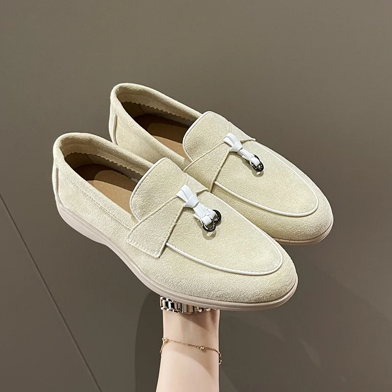 Fashion Suede Beige Women's Boat Shoes Soft Comfortable Loafers For Women Slip-on Low Cut Women Casual Shoes sapato feminino