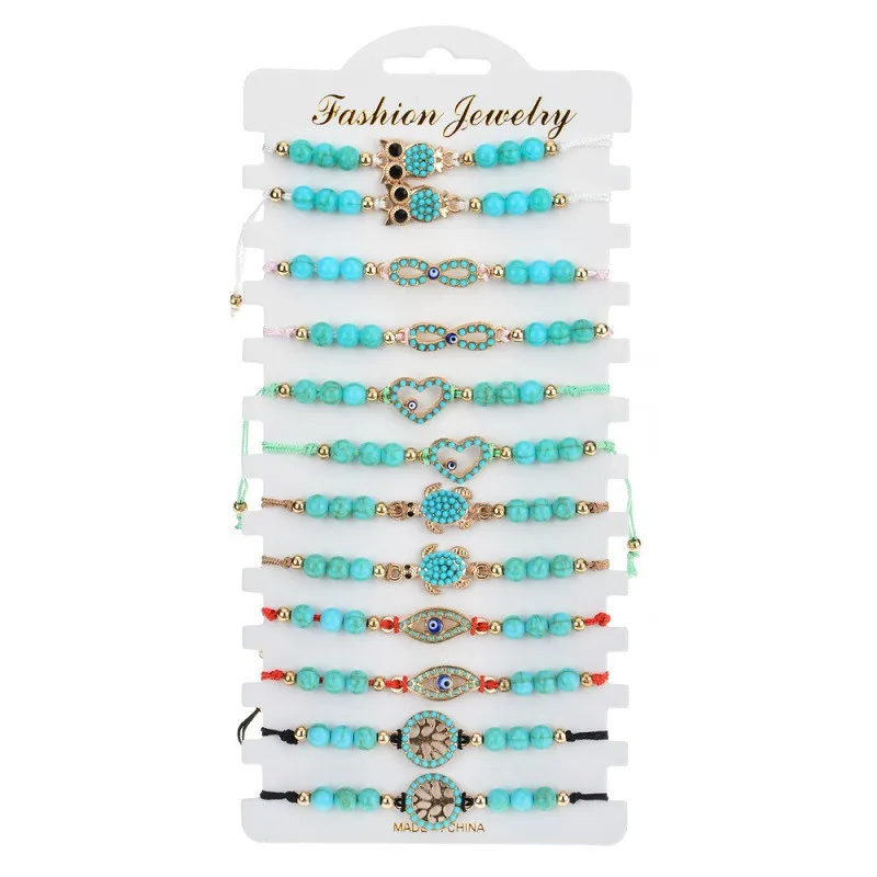 

12Pcs/lot Blue Infinite Love Charms Beaded Braided Bracelet Set Women Child Adjustable Rope Wristband Bracelet Jewelry Gifts