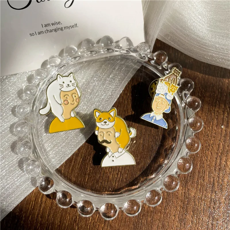 Эмалированная брошь с изображением головы кота собаки домашнего питомца милая