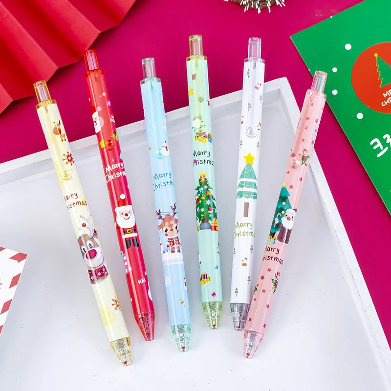 

120Pcs Christmas Retractable Gel Pen Kawaii Xmas Tree Elk Cartoon Neutral Pen Office School Supplies 0.5mm Black Pen