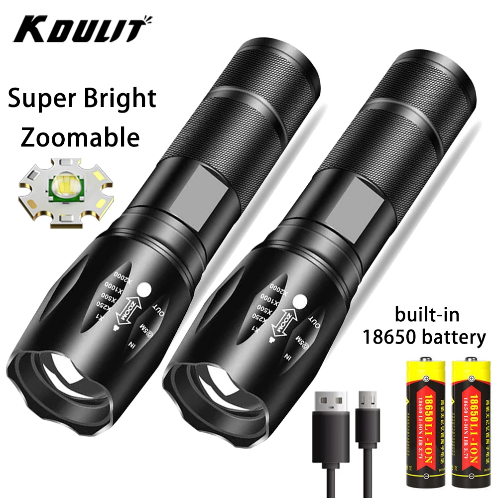 Powerful LED Flashlight Aluminum Alloy Portable Torch USB ReChargeable Outdoor Camping Fishing Tactical Flash Light
