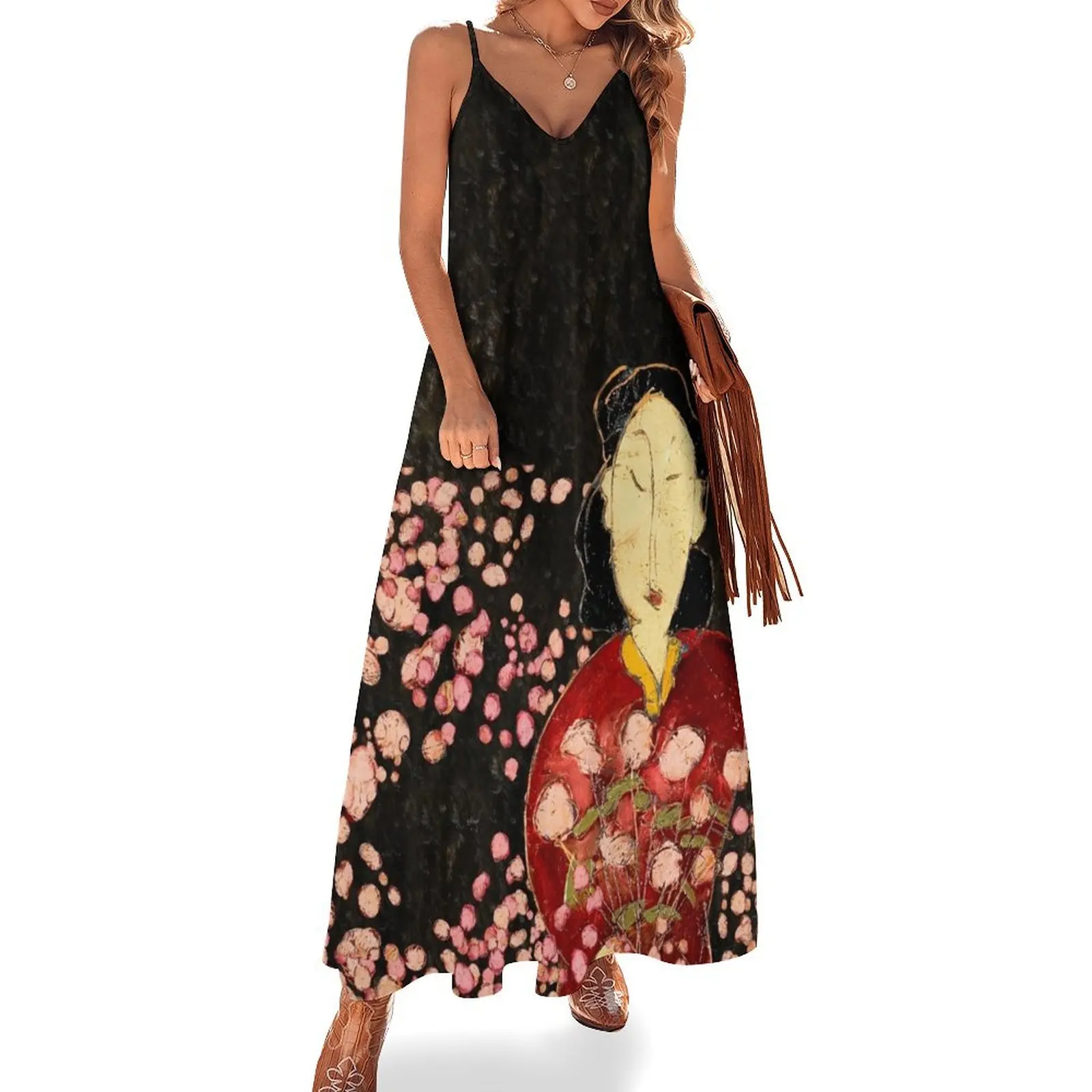 Ume с вишневым цветком длинное платье без рукавов роскошные вечерние платья для