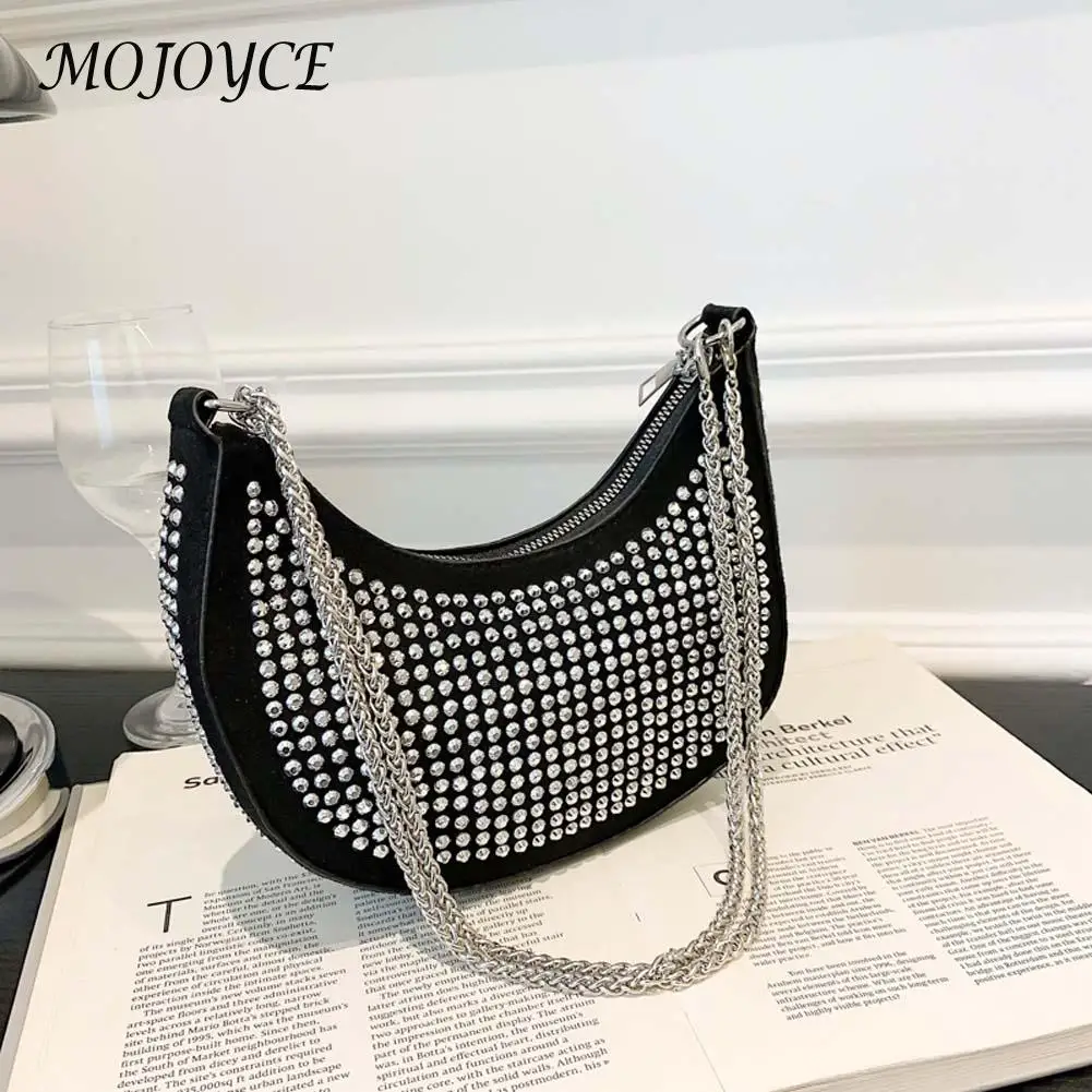 

Модные сумки через плечо Стразы с бриллиантами, кошелек через плечо с полумесяцем, женская кожаная сумочка на цепочке под подмышку, вечерни...