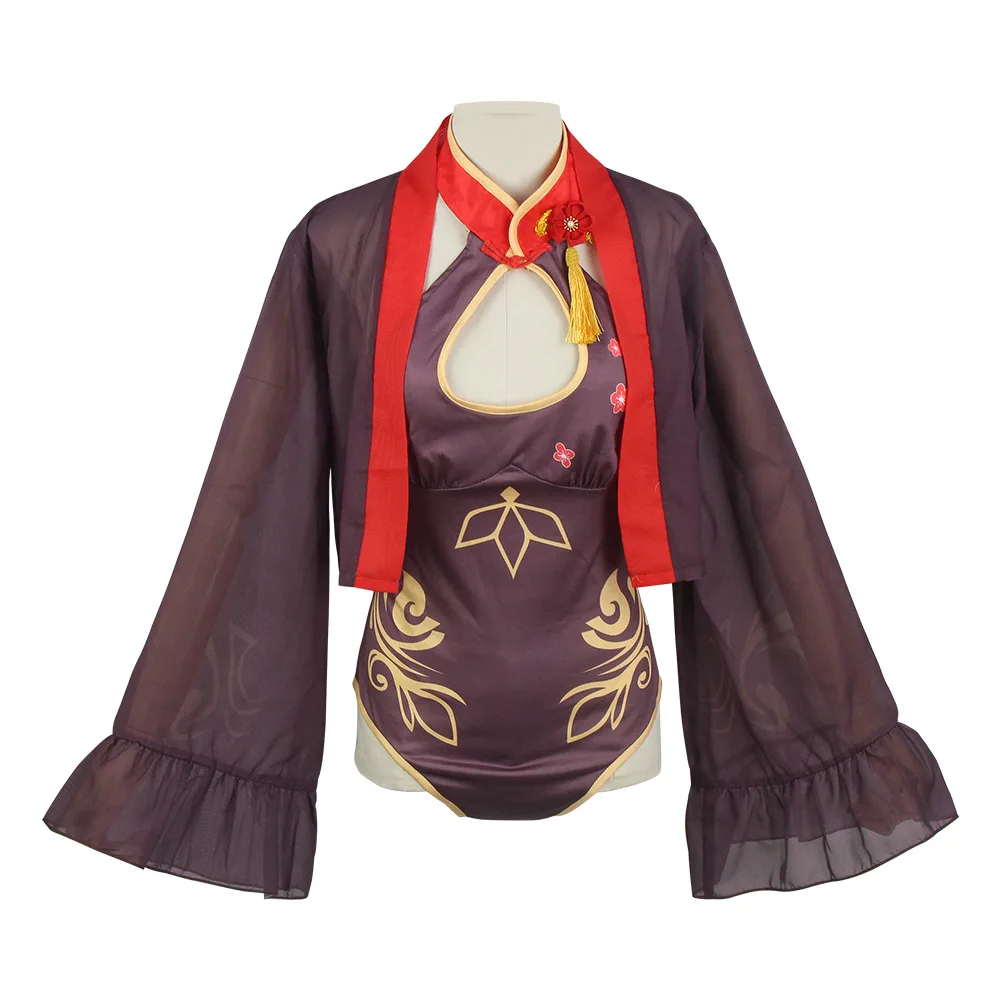 

Genshin Impact Hu Tao Swimsuit Cosplay Costume Uniform Wig Anime Halloween Costumes for Women Game Bikini