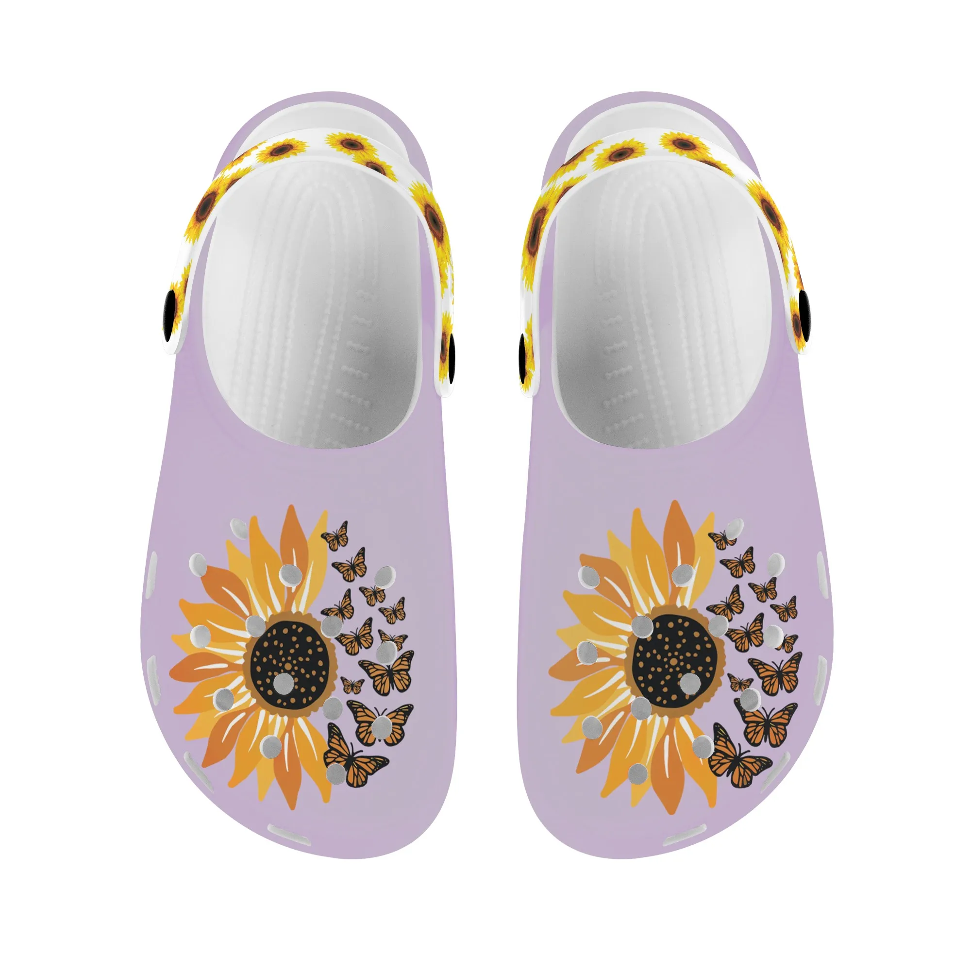 Women's Hollow Out Slippers Fashion Sunflower Butterflies Print Girls Wear Resistant Hole Shoes Casual Lightweight Sandals 2023