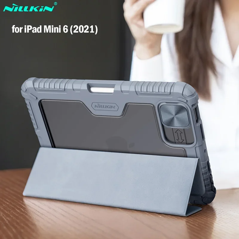 

NILLKIN Camera Protection Case for Apple iPad Mini 2021 8.3'' Cover Bumper Leather Case for iPad Mini 6 2021 with Pencil Holder
