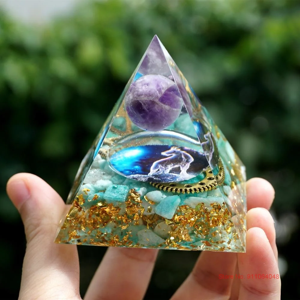 Pirámide de orgonita Capricornio, amatista, esfera de cristal, GEMA, piedra EMF, engranaje de protección, rueda de orgón, pirámide, regalos de curación Spiritual