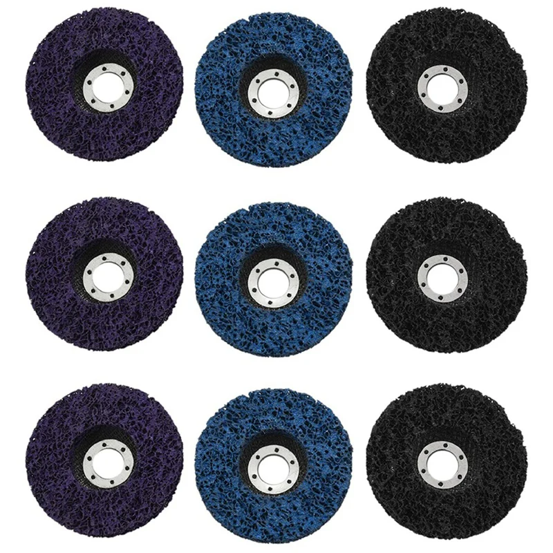 

9 шт., 115 мм, черные/синие/фиолетовые зеркальные диски для угловых шлифовальных машин, для очистки и удаления краски, покрытия
