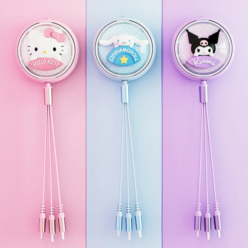 Фото Sanrio Kuromi Melody 3 в 1, кабель для передачи данных с одним сопротивлением, три дюйма, для Apple Android Tpyec, универсальные милые подарки №4