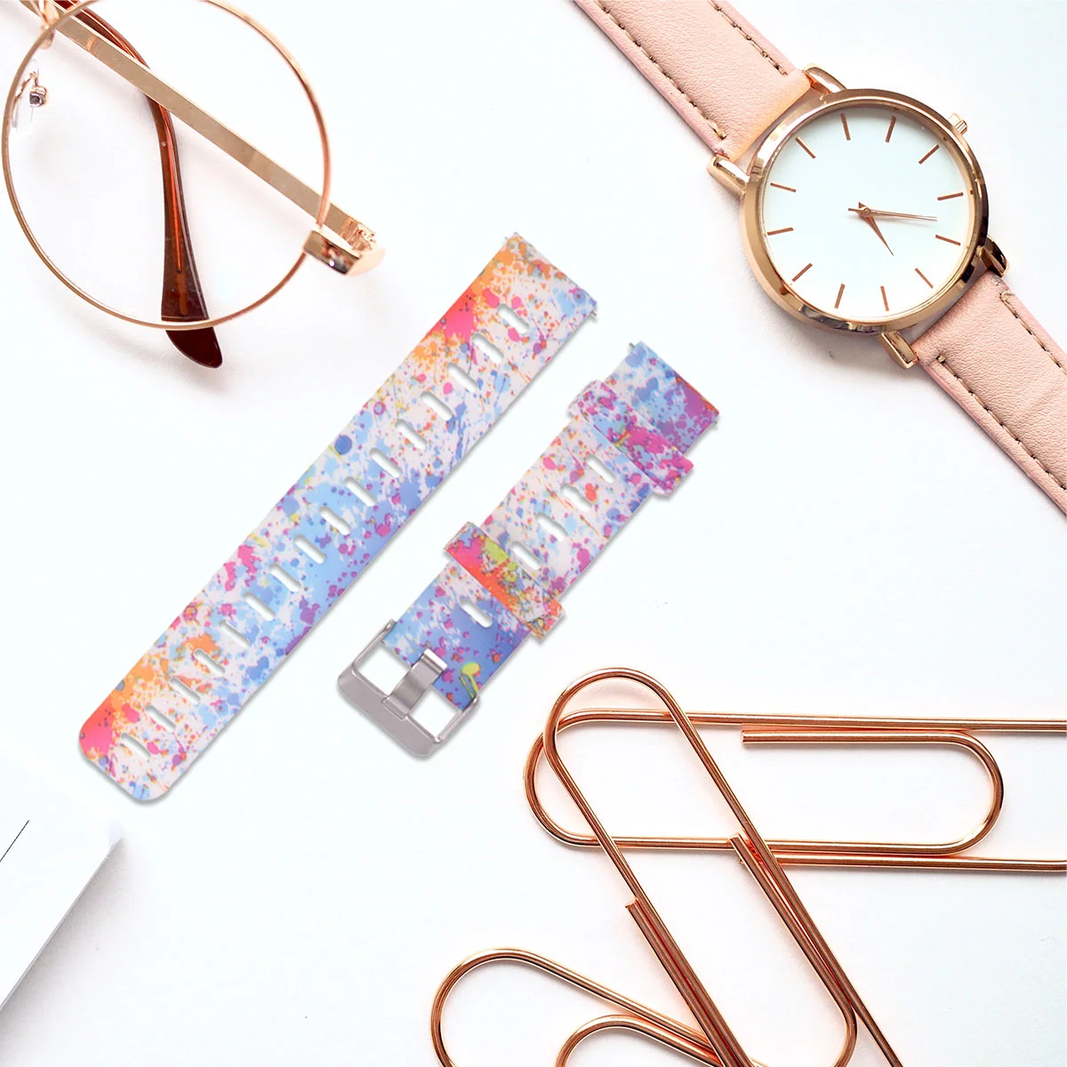 

Personalized Painted Silicone Watchband Delicate Watch Strap Compatible for (Colorful Oil)