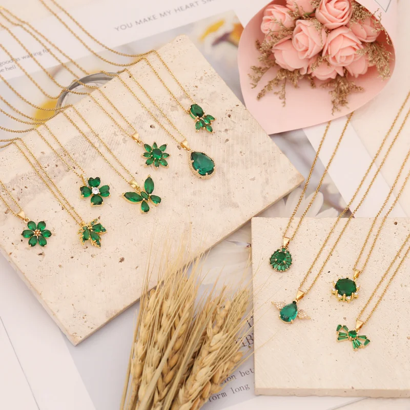 

Green Vintage Gemstone Necklace Luxury Rock Crystal Necklaces for Women Sacred Geometry Collares Goth Chains Pendants Bijoux