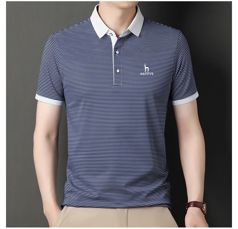 

2023 New Fashion Hazzys Polo Shirt Men's Short Sleeved T-shirt Summer New Striped Lapel Casual Half Sleeve Polo Shirt Tops