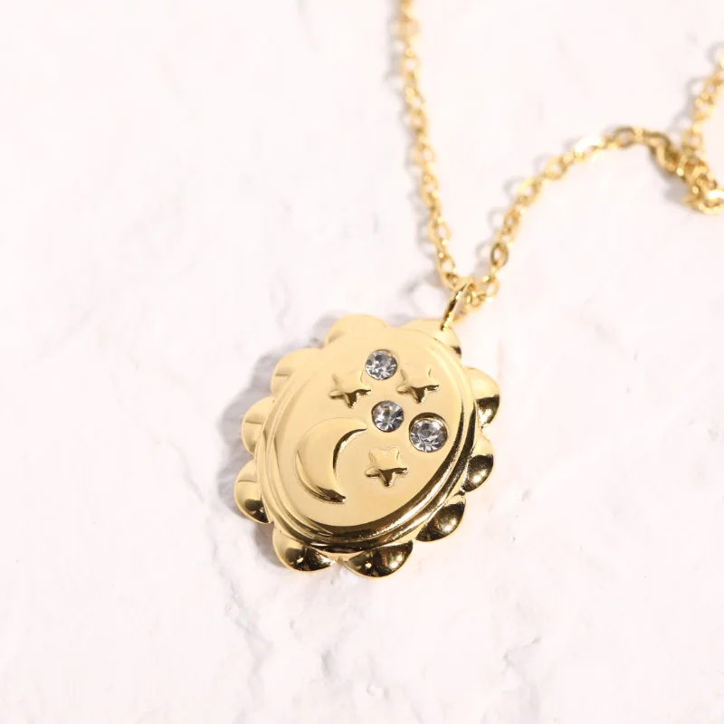 

KouCh 5pcs Lots Stainless Steel 316L Big Sunshine Charms Pendants Necklaces Moon And Stars Cubic Zirconia Luxury Statement Choke