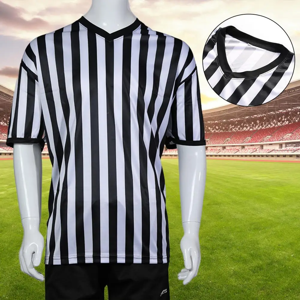 

Court Uniform Striped Shape Short Sleeve Sweat Absorption Anti-Deformed Referee Wearing Sporting Goods Referee Shirt For Sports