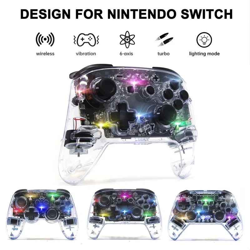 

Wireless Bluetooth-Compatible Controller Transpare Joystick Adjustable Turbo For Nintendo Switch OLED/Lite/PC/Andriod Gamepad