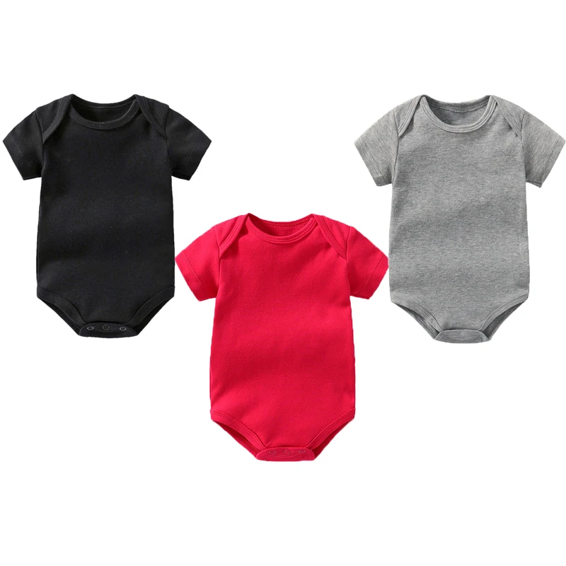 3 Piece Set Combination Newborn Baby Boys Girl Clothes Solid Color Short Sleeve Onesie 0-24 Months Unisex One-Pieces Bodysuit