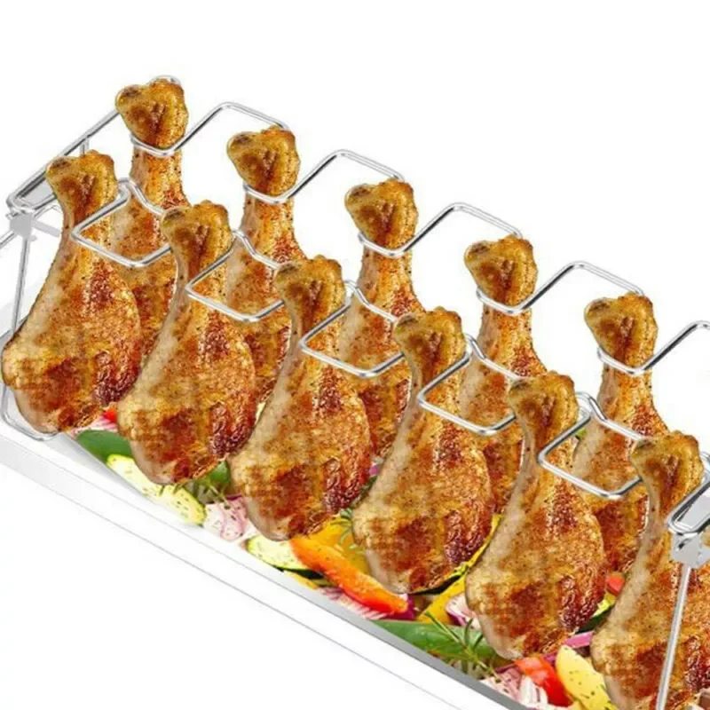 

NEW2023 Stainless Steel Chicken Wing Leg Rack Grill Holder Rack with Drip Pan for BBQ Multi-Purpose Chicken Leg Oven Grill Rack