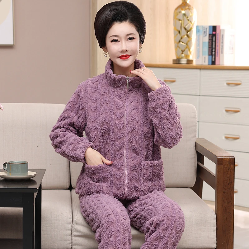 Женские пижамы с тремя пушками фланелевые осенне-зимние на флисовой подкладке