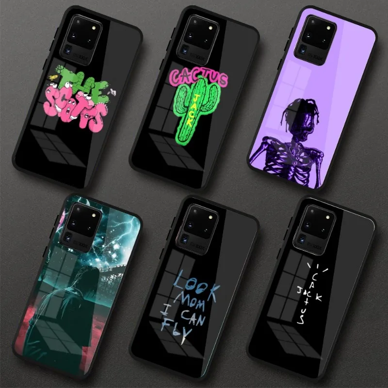 Cactus-jack-Travis-Scott Fashion Phone Case For Samung A32 A51 A52 NOTE 10 20 S21 S22 Pro Ultra Black PC Glass Phone Cover
