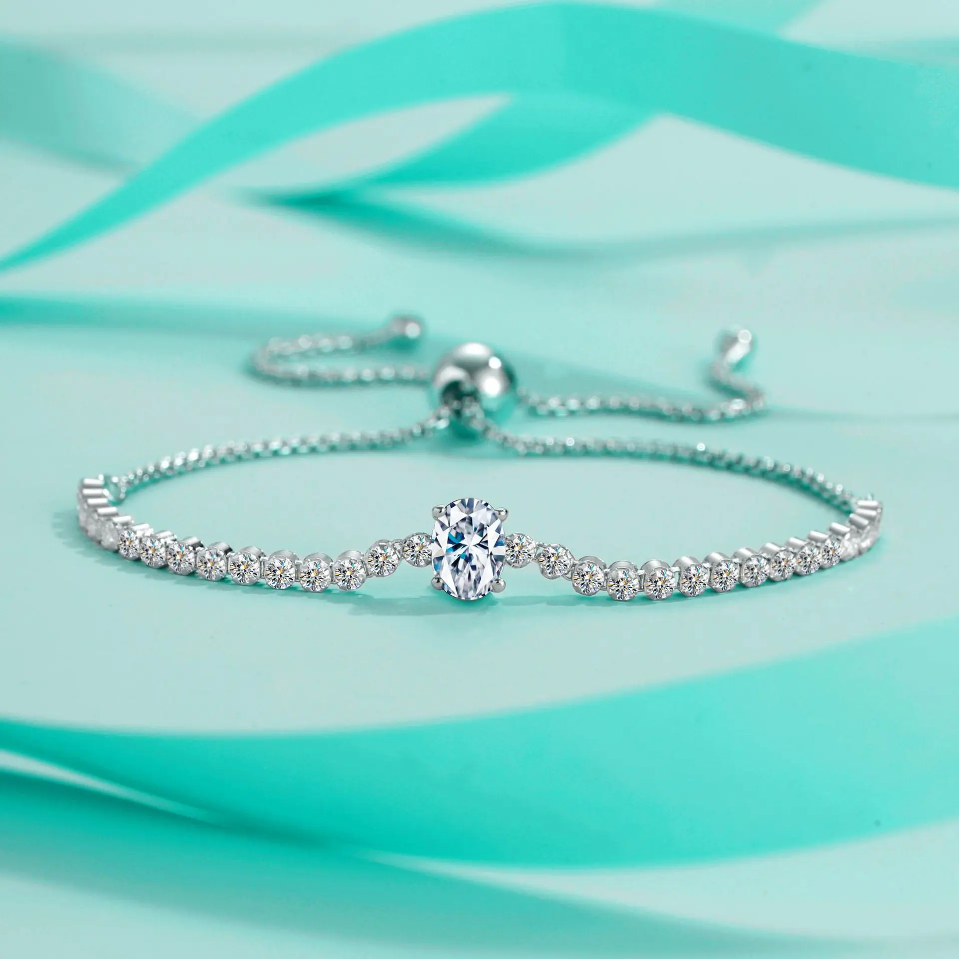 Женский бриллиантовый браслет из серебра S925 пробы с искусственным бриллиантом